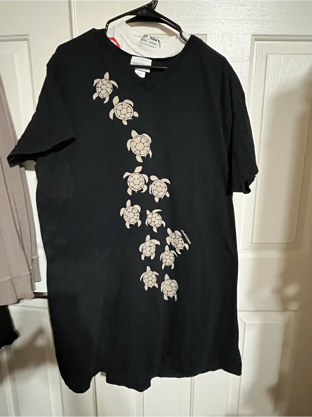 Black Mini Dress with Cream Turtle Motif - Casual Short Sleeve
16-04